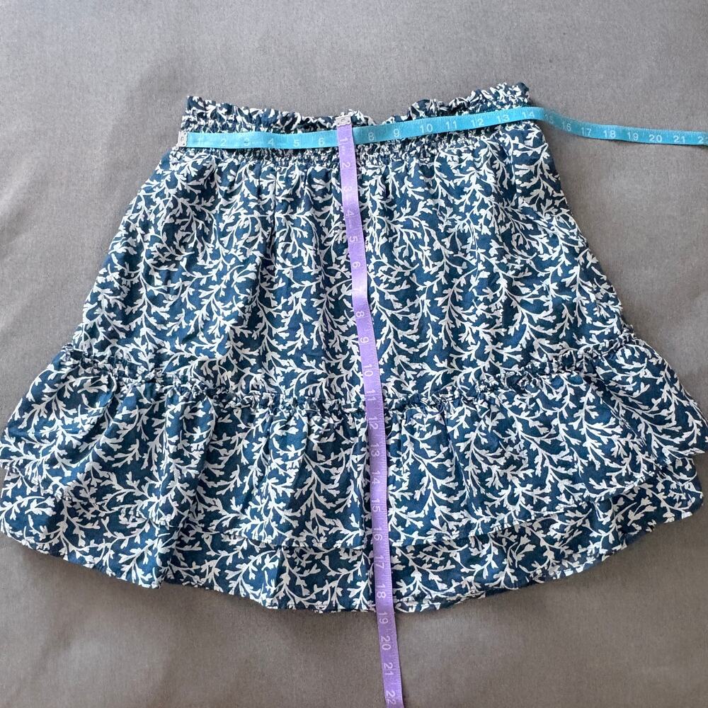J.Crew Factory ruffled smocked-waist skirt  a blue white floral leaf  M - Picture 3 of 8